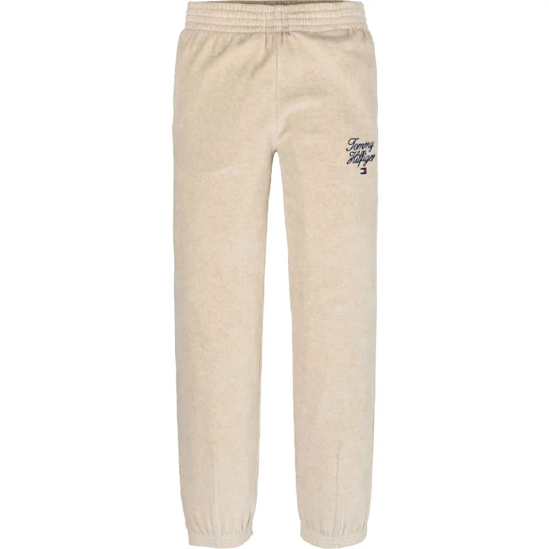 Sports Pant with natural fibers-Tommy Hilfiger Heathered Oat Script Velour Pants