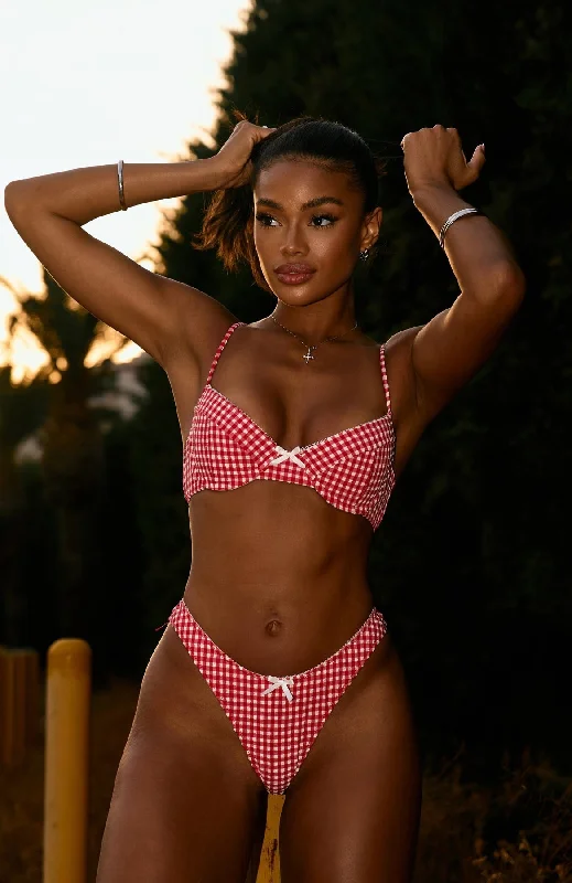 Swimwear with coarse weave-Beachside Bikini Top Red Gingham