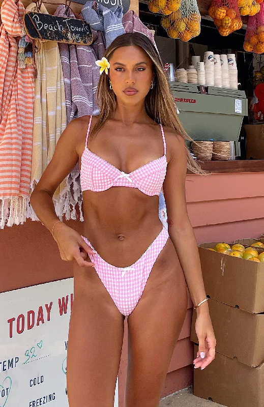 Swimwear with minimal coverage-Seashell Bottoms Pink Gingham