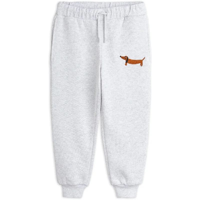 Sports Pant with thin layer-Mini Rodini Grey Melange Dog Emb Sweatpants