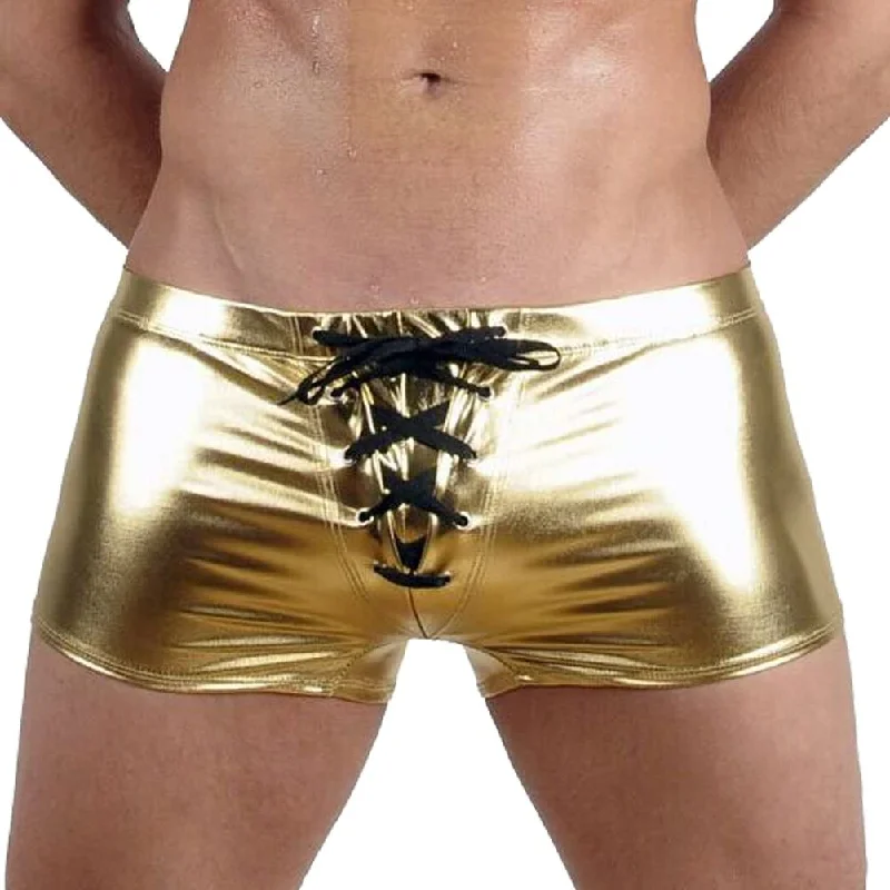 Swimwear for recovery-Faux Leather Metallic Swim Trunks