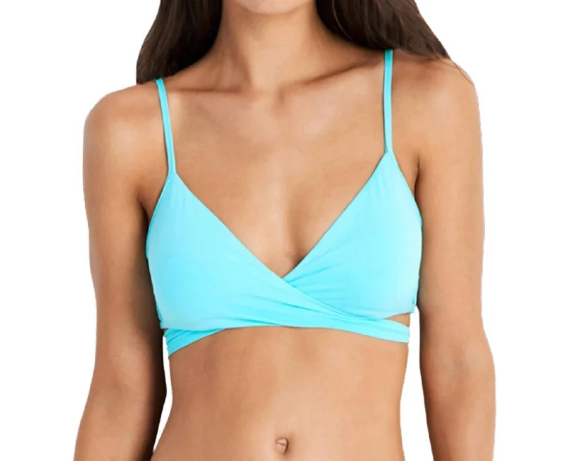 Sports bra with loop fit -Wrap Front Bralette Bikini Top In Sea Ice Blue