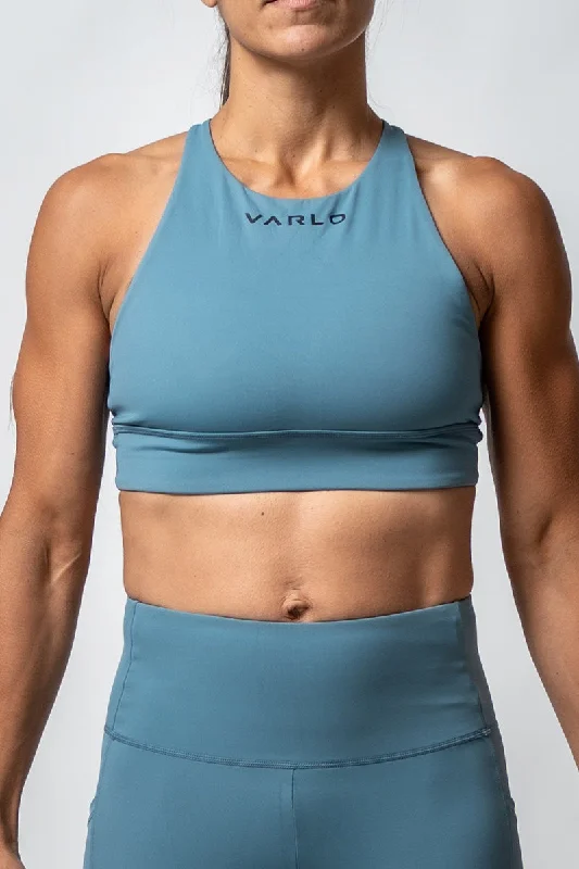 Sports bra with chain straps -SOHO Women's High Neck Technical Sports Bra (Shell Blue)