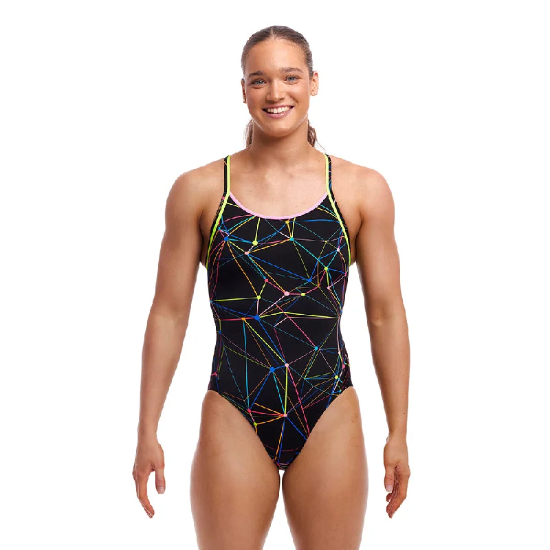 Swimwear for water aerobics-Funkita Ladies Star Sign Diamond Back One Piece