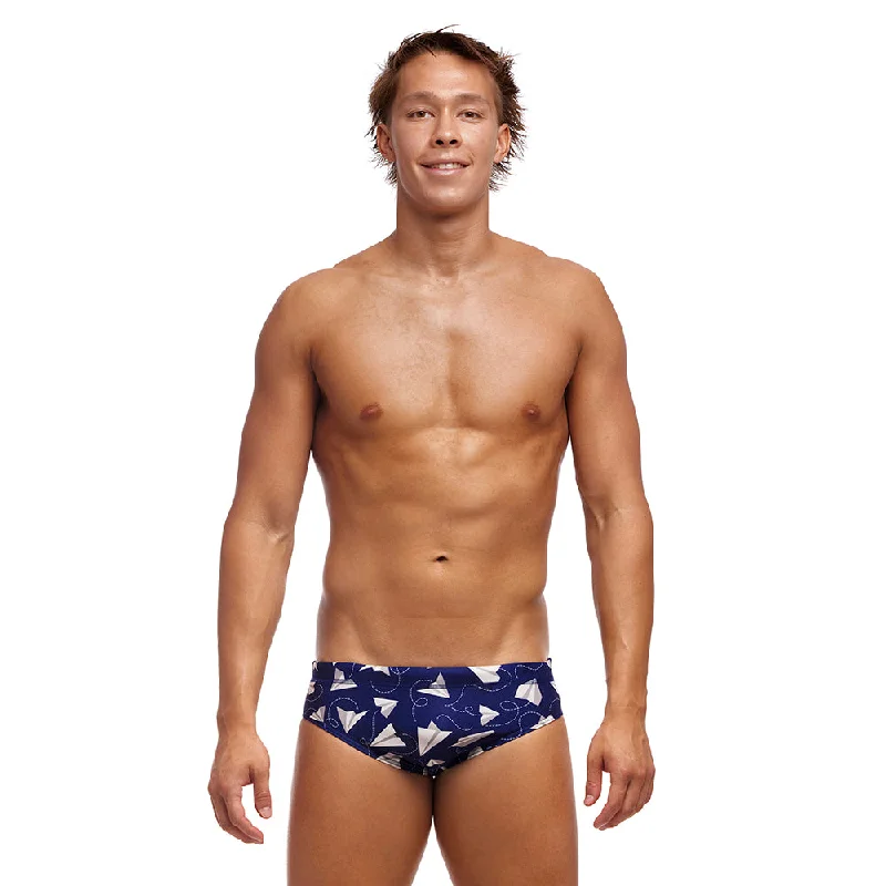 Swimwear with full coverage-Funky Trunks Briefs Paper Plain Mens Classic