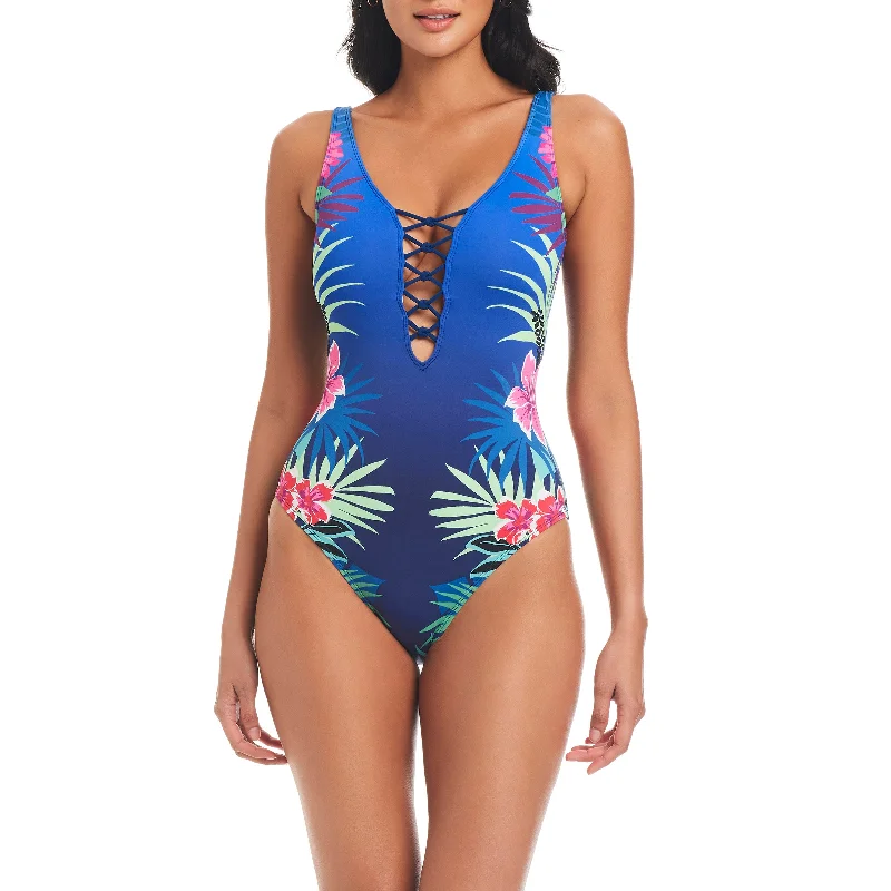 Swimwear with unbranded fabric-Bleu Rod Beattie Hawaiian Punch Lace Down One Piece