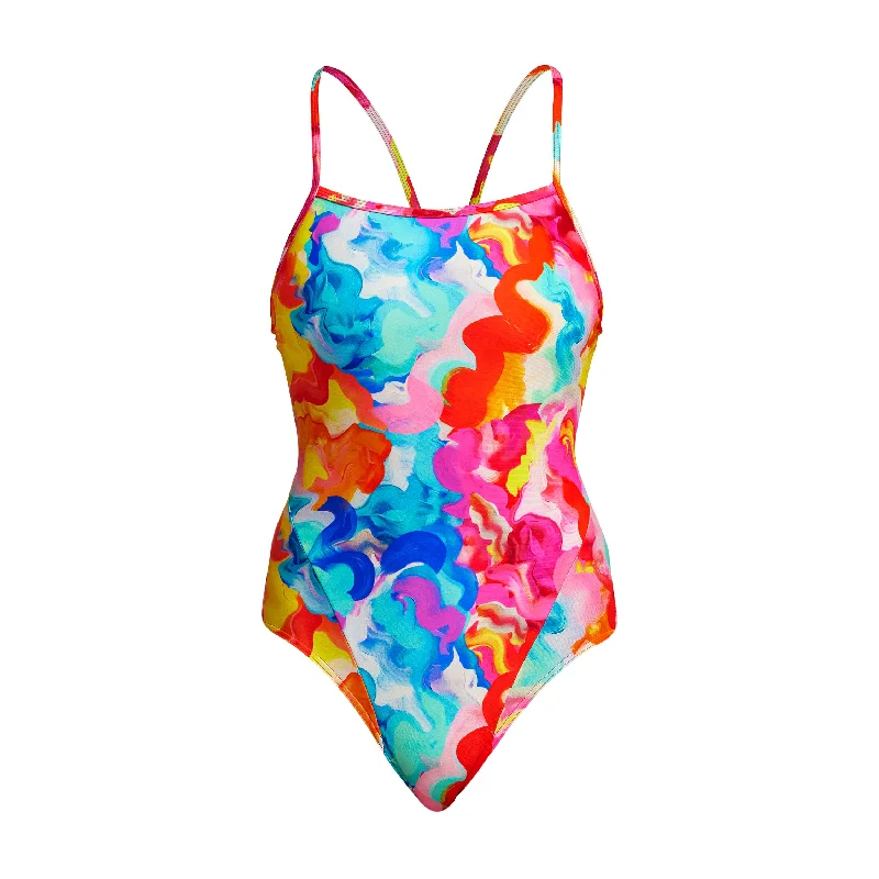 Swimwear with quick-dry fabric-Messy Monet | Ladies Single Strap One Piece