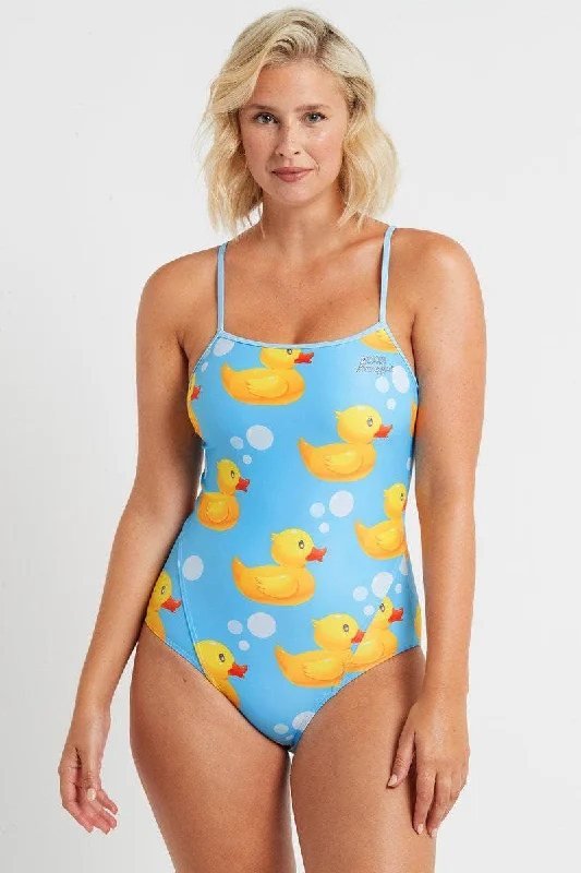 Swimwear for competition-Thin Strap Racer in Rubber Ducks