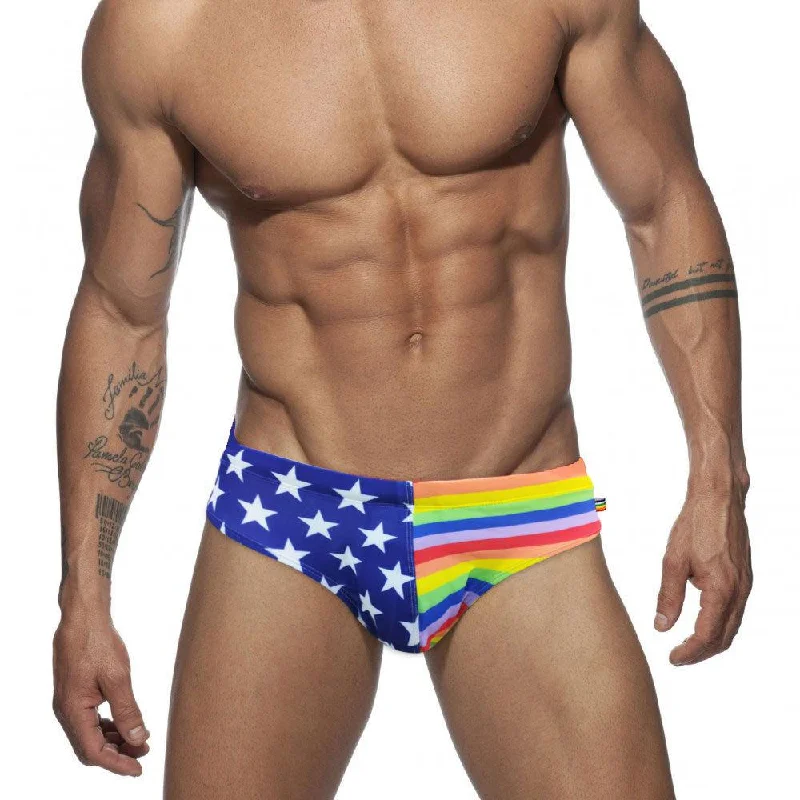 Swimwear with sleeveless-Patriotic Rainbow Swim Briefs