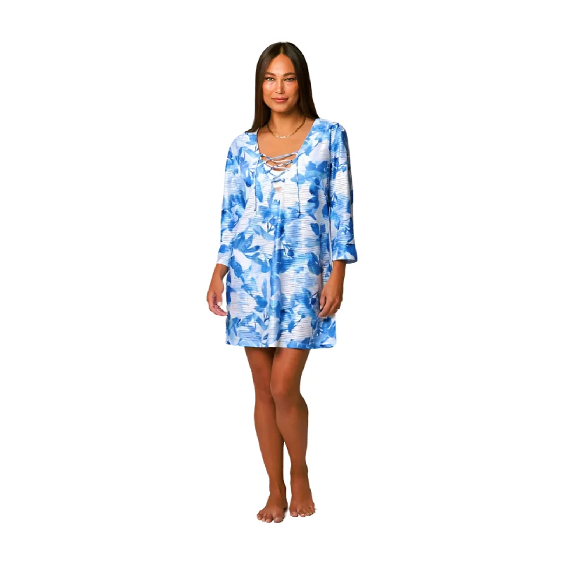 Swimwear for tall sizes-J. Valdi Bluebell Lace Neck Tunik Cover Up