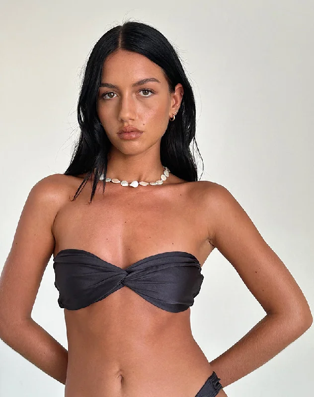 Swimwear for pool-Linda Twist Bikini Top in Dark Grey