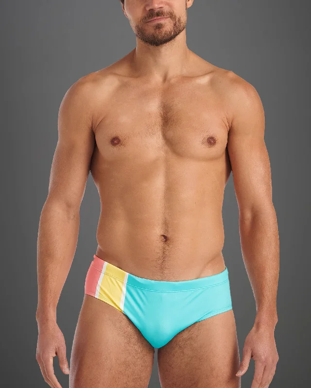 Swimwear for summer-Grid Square Cut Swim Brief - Bondi Stripes