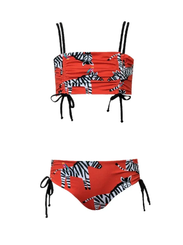 Sports bra with damp runs -Girl's Jess Bikini Set In Red Zebra