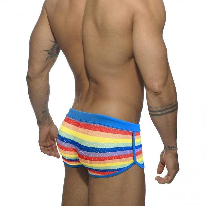 Swimwear for cool weather-Rainbow Mesh Square Cut Swim Trunks