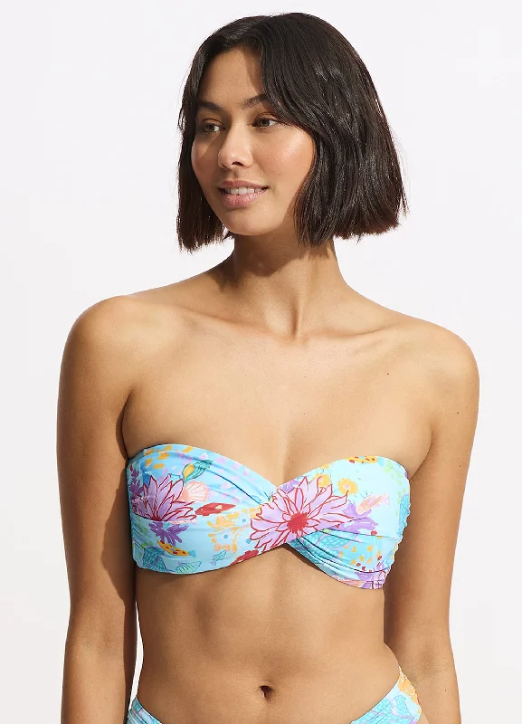 Swimwear with waterproof fabric-Under The Sea Twist Bandeau Bikini Top - Blue Mist