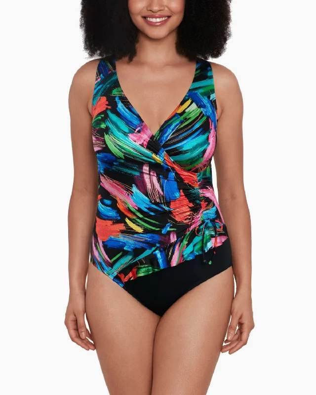 Swimwear with bold texture-2023 Longitude Side Swipe Ruffle Surplice Swimsuit - L232210