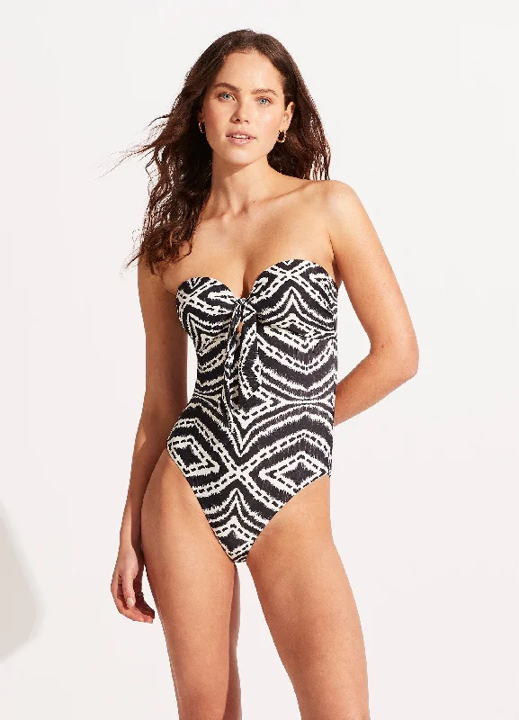 Swimwear with colorfast-Zanzibar Twist Tie Front One Piece - Black