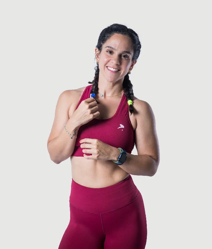 Sports bra with cord straps -Training Sports Bra - Burgundy