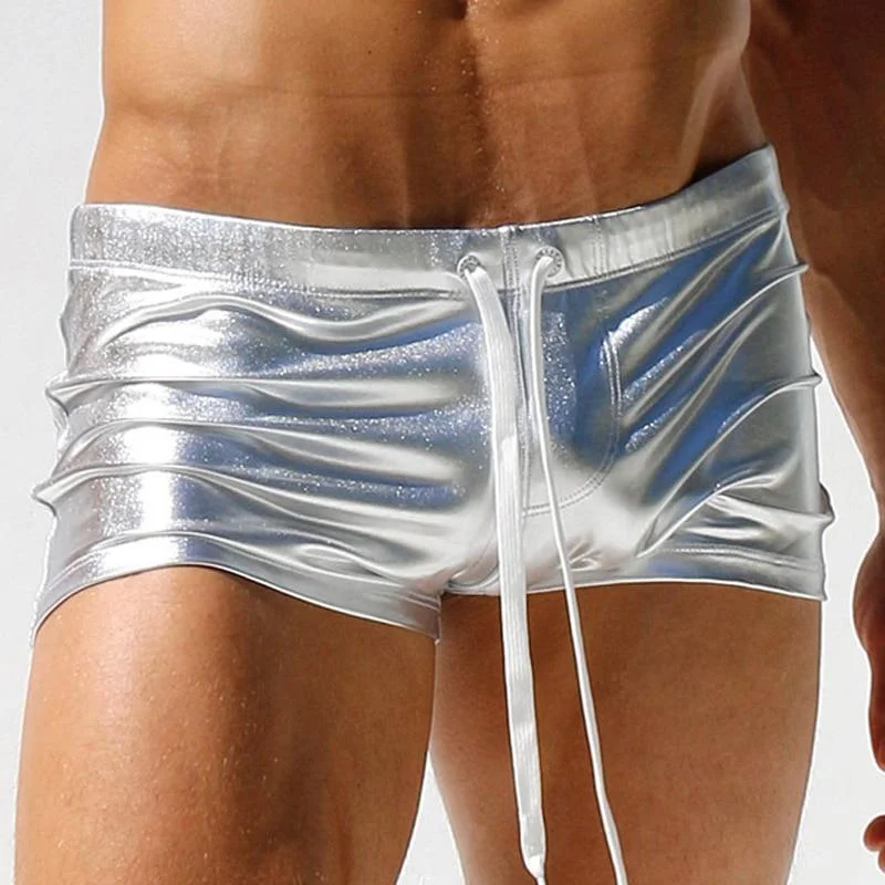 Swimwear for adults-Metallic Square Cut Swim Trunks