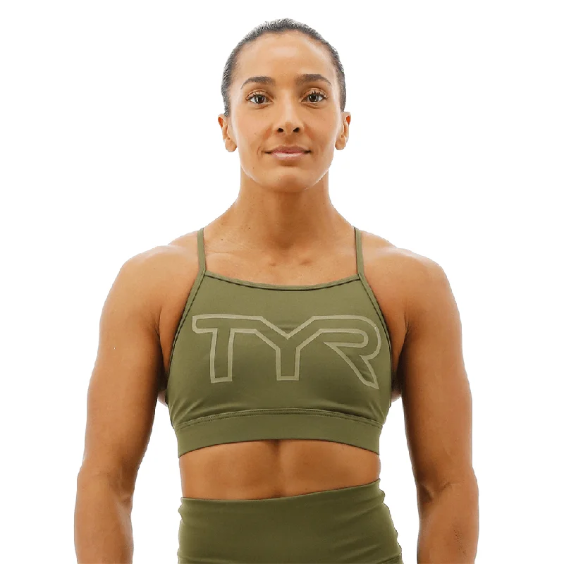 Sports bra with humid runs -TYR GYM - Womens Olive Night High Neck Sports Bra