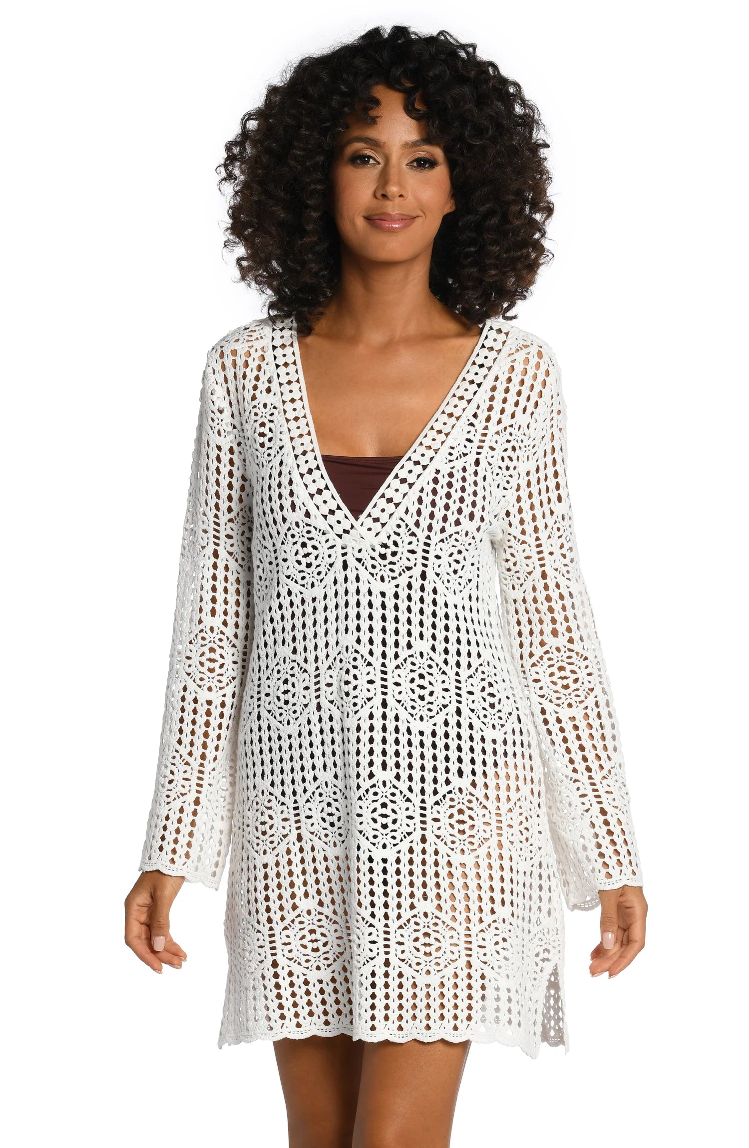 Swimwear with two-tone-La Blanca Waverly Covers Ivory Crochet V-Neck Cover Up