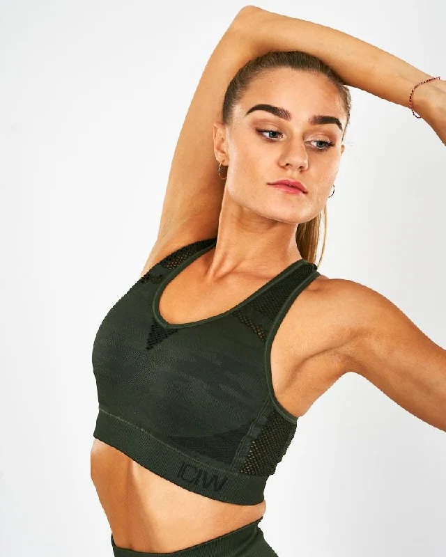 Sports bra with chain straps -ICIW Seamless Sport Bra Camo - Dark Green