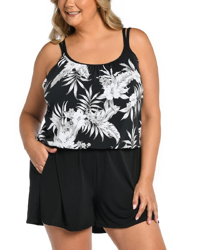 Swimwear with tropical print-2024 Maxine of Hollywood Tropic Paradise Swim Romper - Mw4dh45