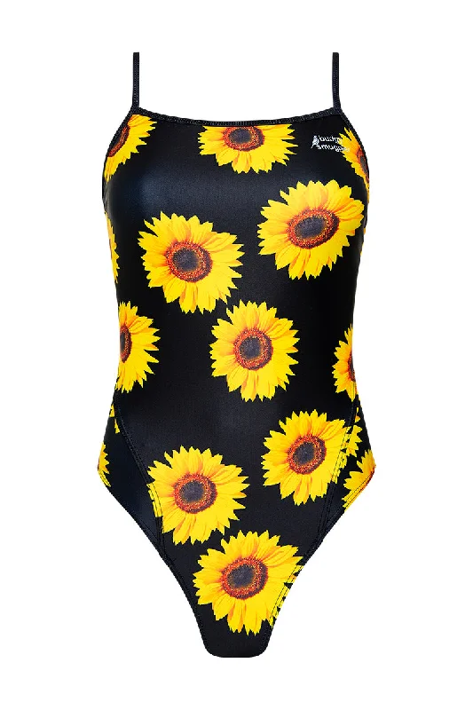 Swimwear with compression-Thin Strap Racer in Black Sunflower