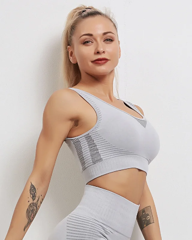 Sports bra with thick profile -Tribeca Seamless Sports Bra