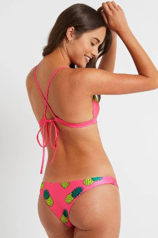 Swimwear with geometric design-Bronte Bottoms in Pink Pineapples