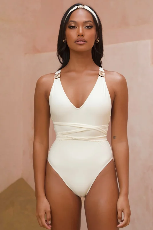 Swimwear with adjustable straps-Amour 'Coconut' Crystal Multiway Swimsuit