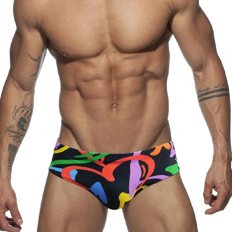 Swimwear plus size-Graffiti Hearts Swim Briefs