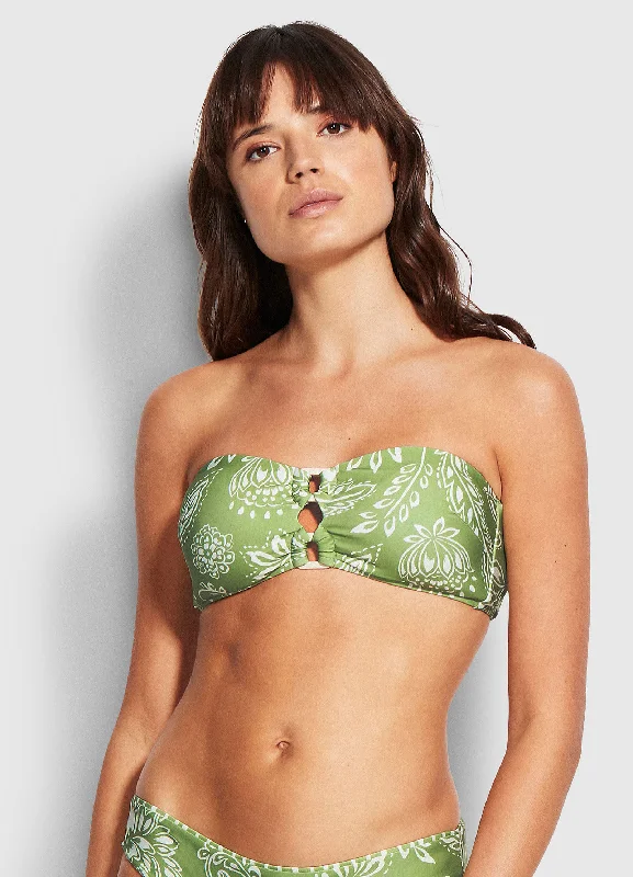 Sports bra with cord fit -Bandeau Bra - Green Tea