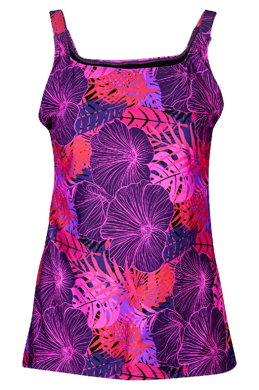 Adjustable strap Tankini Top | Purple Pink Jungle | 0711A1