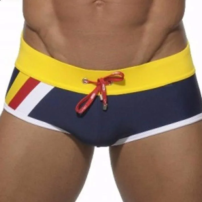 Swimwear with smooth texture-Triple Striped Square Cut Swim Trunks