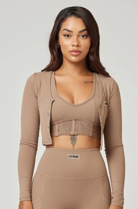 Sports bra with orbit shape -Eye Candy Sports Bra + Long Sleeve Top - Brown