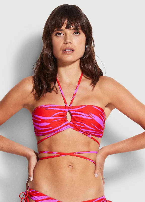 Sports bra with snap dashes -Bandeau Bra With Wrap Ties - Mandarin Red