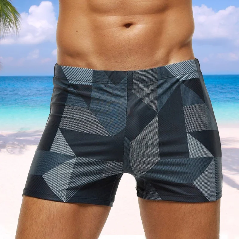 Swimwear with mesh-Grey Geometric Swim Trunks