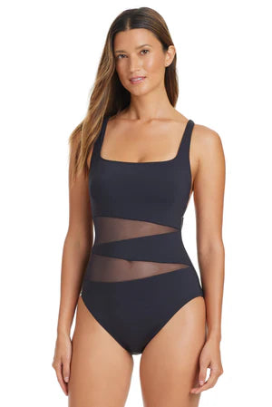 Swimwear high waist-Bleu Rod Beattie Don't Mesh With Me Black Cross Back One Piece