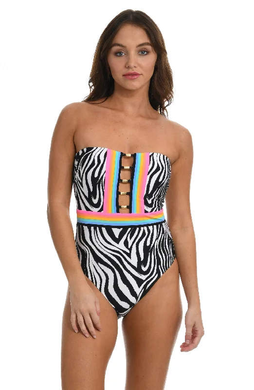 Sports bra with broad profile -Sunshine 79 Psychedellic Zebra Bandeau One Piece