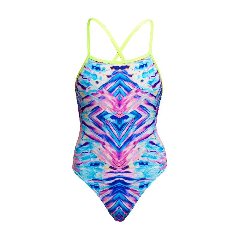 Swimwear with fade-proof-Water Ripple | Ladies Tie Me Tight One Piece