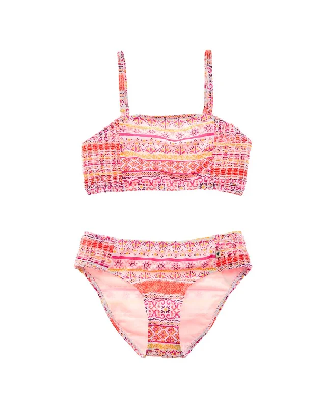 Sports bra with braid fit -Lucky Brand Tile Print 2pc Bikini Set