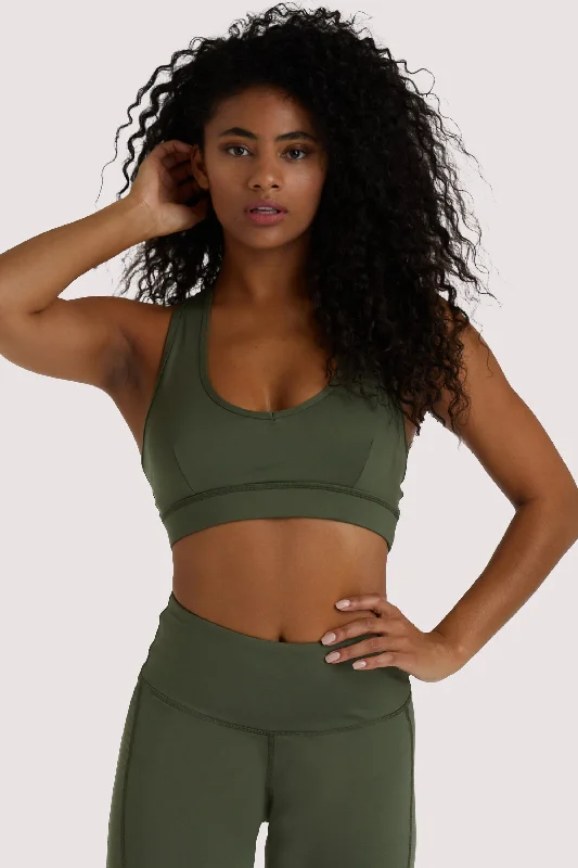 Sports bra with drift fit -Eco Dusty Olive Racer Back Bra