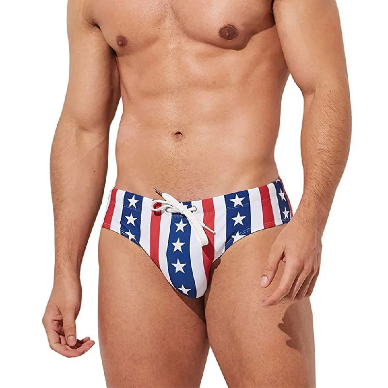 Swimwear with neon accents-Striped Patriotic Swim Briefs