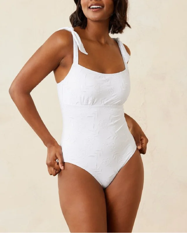 Swimwear with abstract pattern-2024 Tommy Bahama Eyelet Hideaway Square Neck One Piece Swimsuit - Ss300481