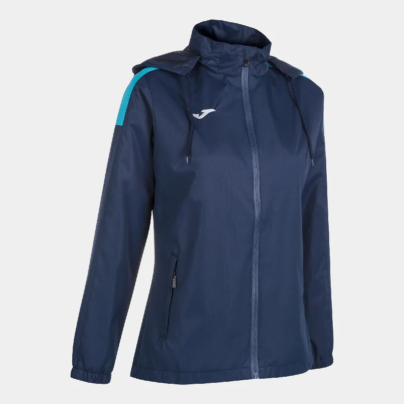 Sports Jacket with stain-resistant-Joma Trivor Ladies Rain Jacket (Dark Navy/Turquoise Fluor)