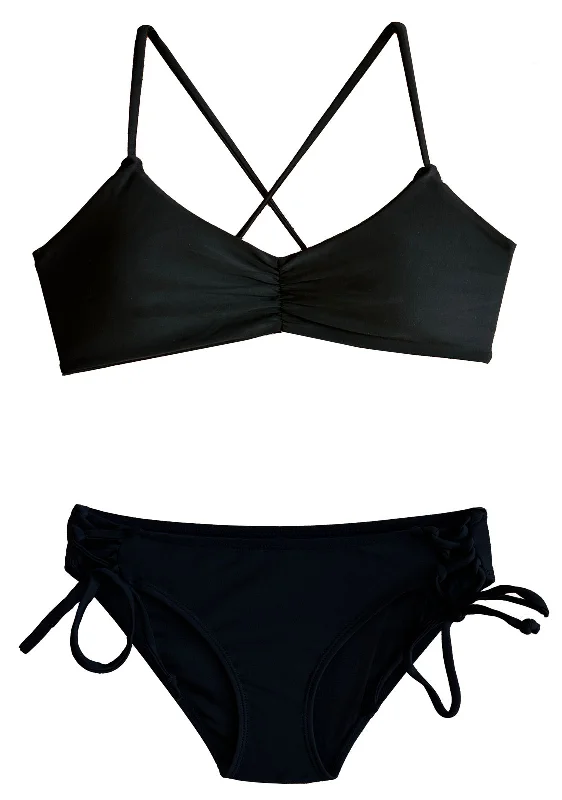 Sports bra with cord profile -BLACK 2-Piece | Bralette Top Style | GIRLS 10-16