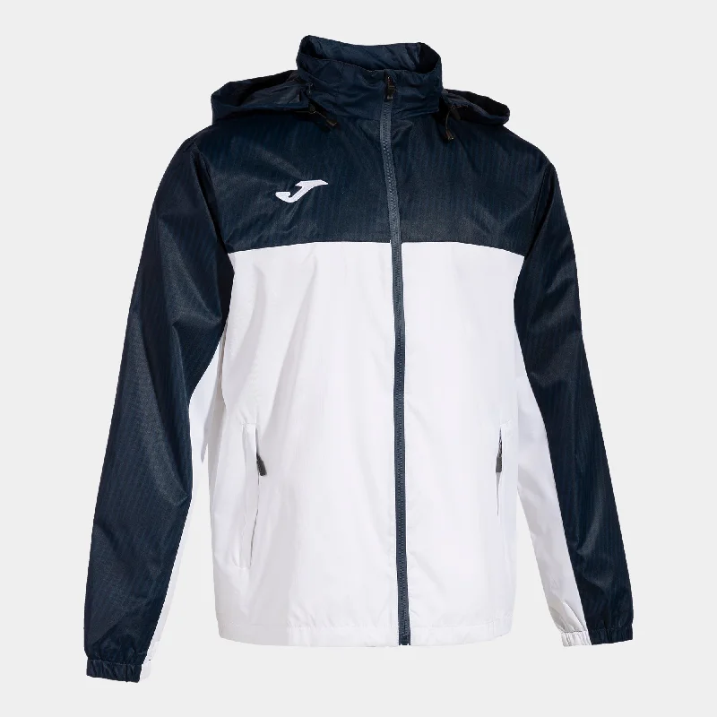 Sports Jacket with lightweight fabric-Joma Montreal Ladies Rain Jacket (White/Dark Navy)