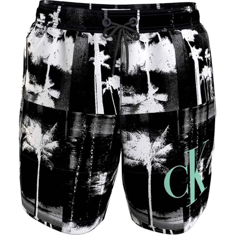 Sports shorts for surge sprints -Calvin Klein Medium Drawstring Swim Shorts Ck Palm Black Aop