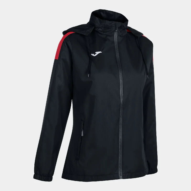 Sports Jacket with blended fabric-Joma Trivor Ladies Rain Jacket (Black/Red)